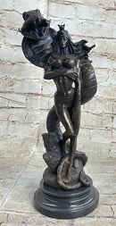 Muscular Busty Woman Egyptian Headdress Cobra Snake Bronze Sculpture