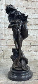 Muscular Busty Woman Egyptian Headdress Cobra Snake Bronze Sculpture
