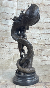 Muscular Busty Woman Egyptian Headdress Cobra Snake Bronze Sculpture