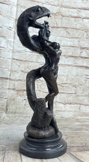 Muscular Busty Woman Egyptian Headdress Cobra Snake Bronze Sculpture