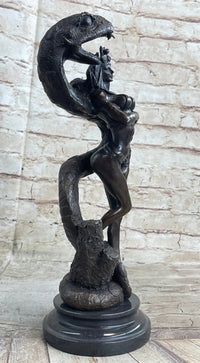 Muscular Busty Woman Egyptian Headdress Cobra Snake Bronze Sculpture