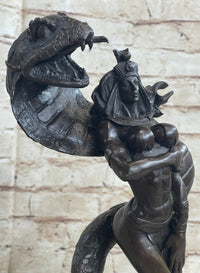Muscular Busty Woman Egyptian Headdress Cobra Snake Bronze Sculpture