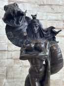 Muscular Busty Woman Egyptian Headdress Cobra Snake Bronze Sculpture