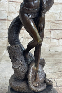 Muscular Busty Woman Egyptian Headdress Cobra Snake Bronze Sculpture