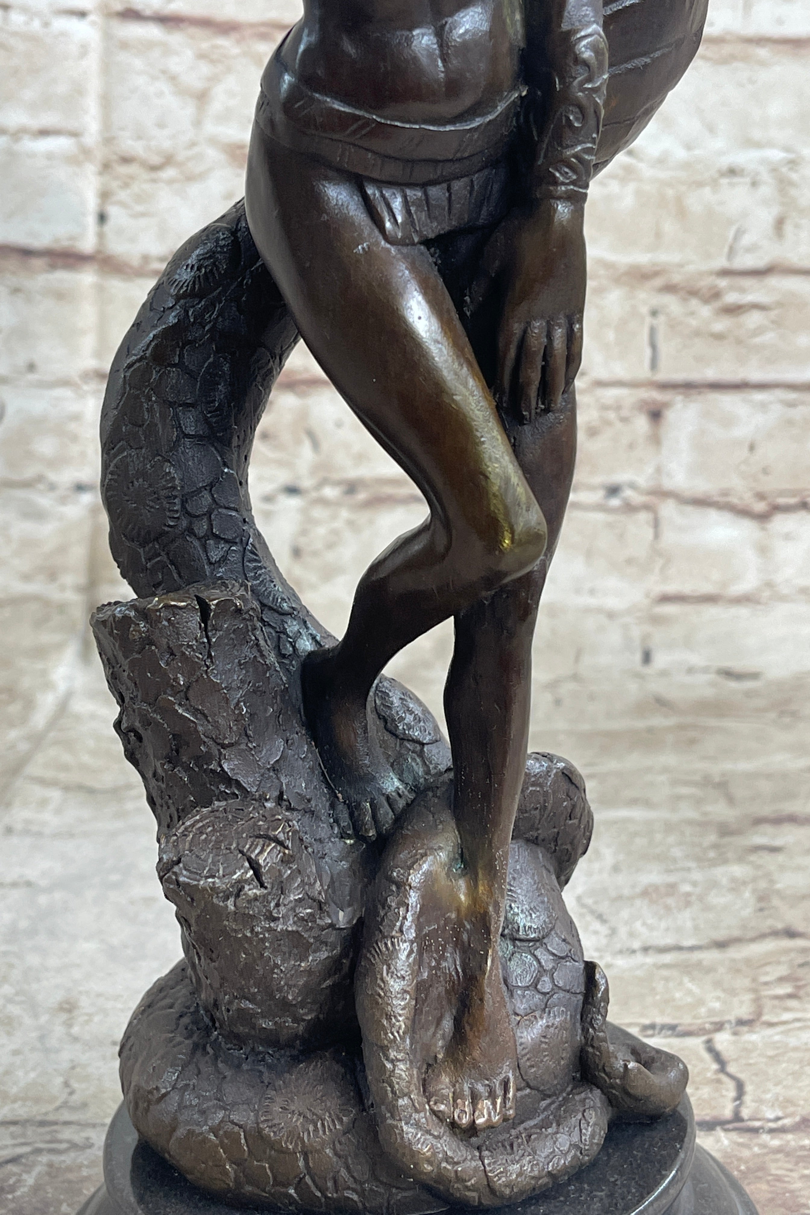 Muscular Busty Woman Egyptian Headdress Cobra Snake Bronze Sculpture