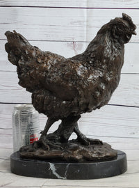 Bronze Sculpture Large Chicken Rooster Farm Animal Marble