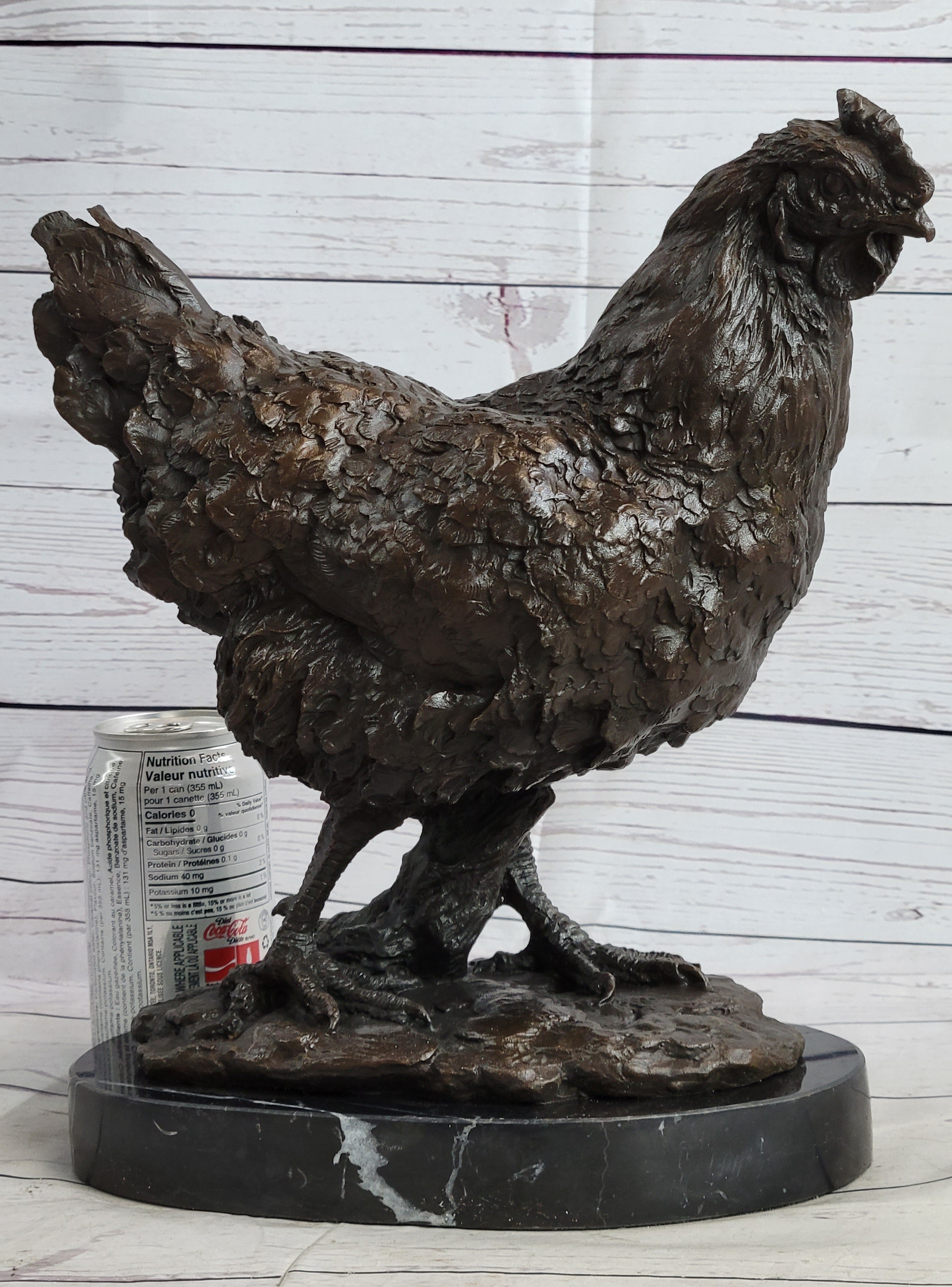 Bronze Sculpture Large Chicken Rooster Farm Animal Marble