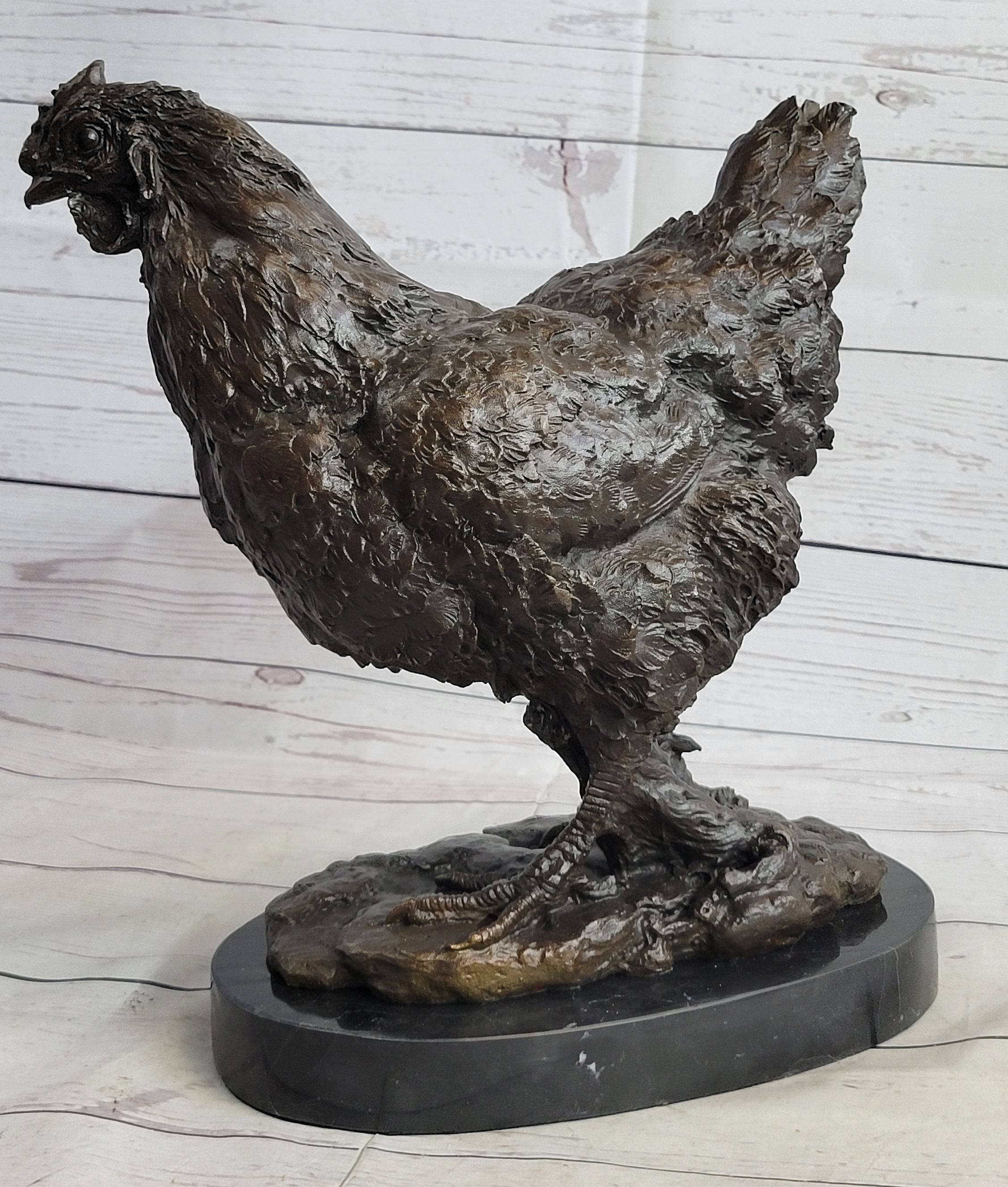 Bronze Sculpture Large Chicken Rooster Farm Animal Marble