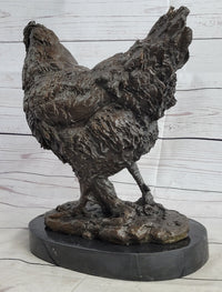 Bronze Sculpture Large Chicken Rooster Farm Animal Marble