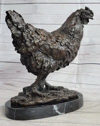 Bronze Sculpture Large Chicken Rooster Farm Animal Marble