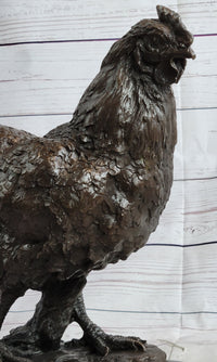 Bronze Sculpture Large Chicken Rooster Farm Animal Marble