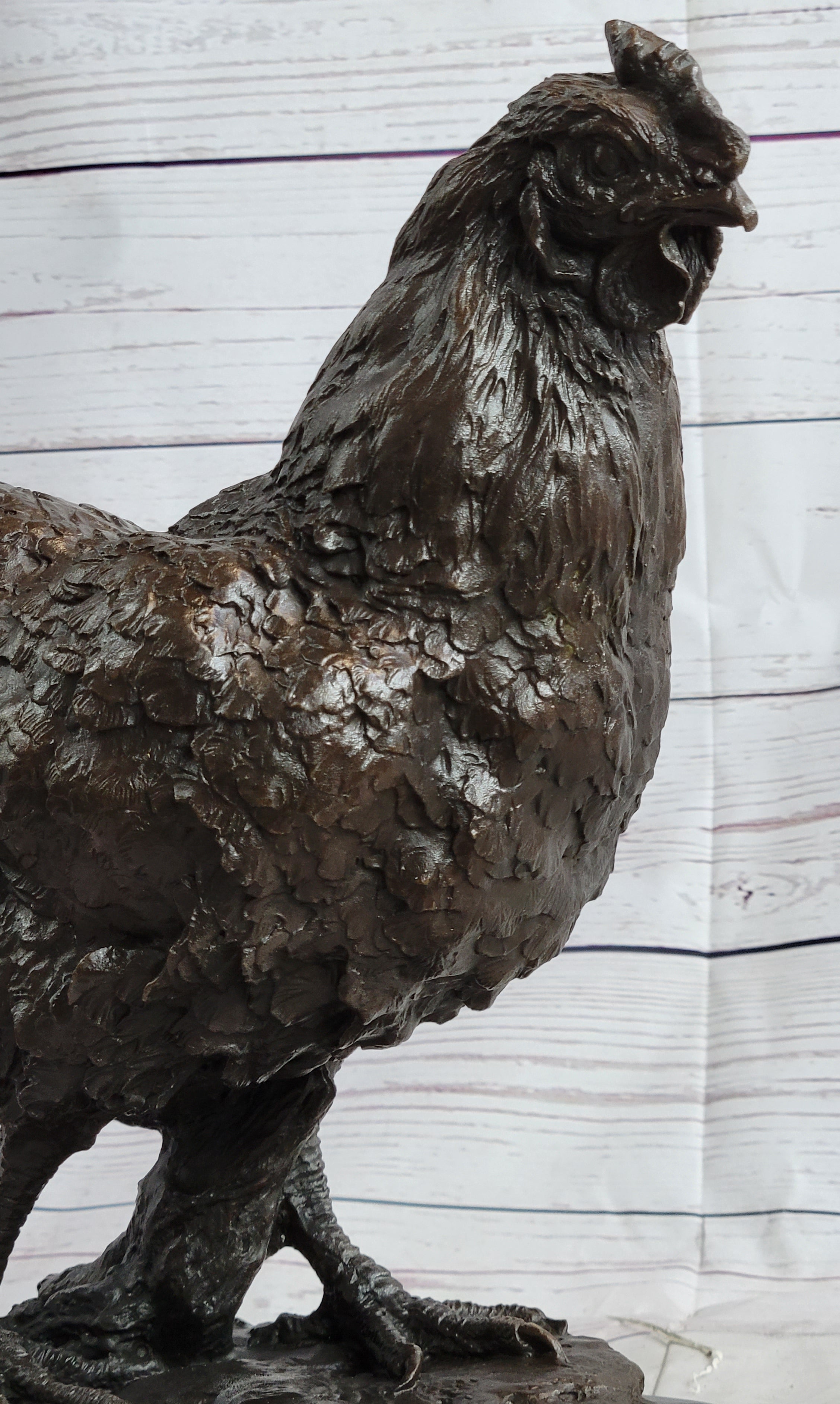 Bronze Sculpture Large Chicken Rooster Farm Animal Marble