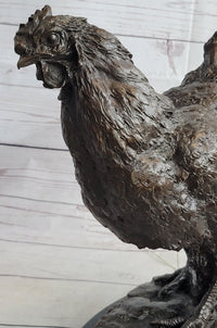 Bronze Sculpture Large Chicken Rooster Farm Animal Marble