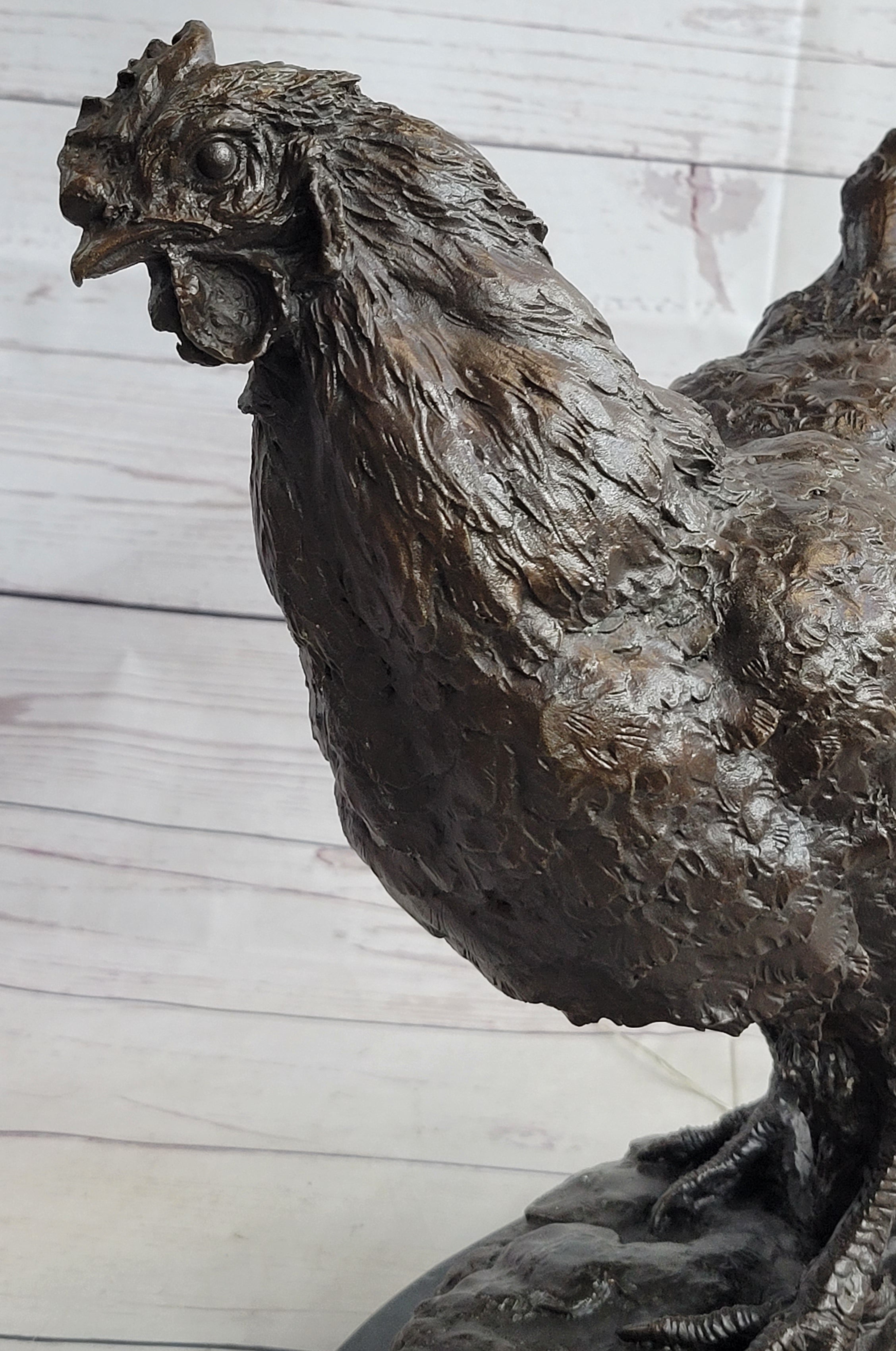 Bronze Sculpture Large Chicken Rooster Farm Animal Marble