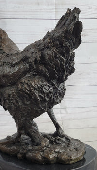 Bronze Sculpture Large Chicken Rooster Farm Animal Marble