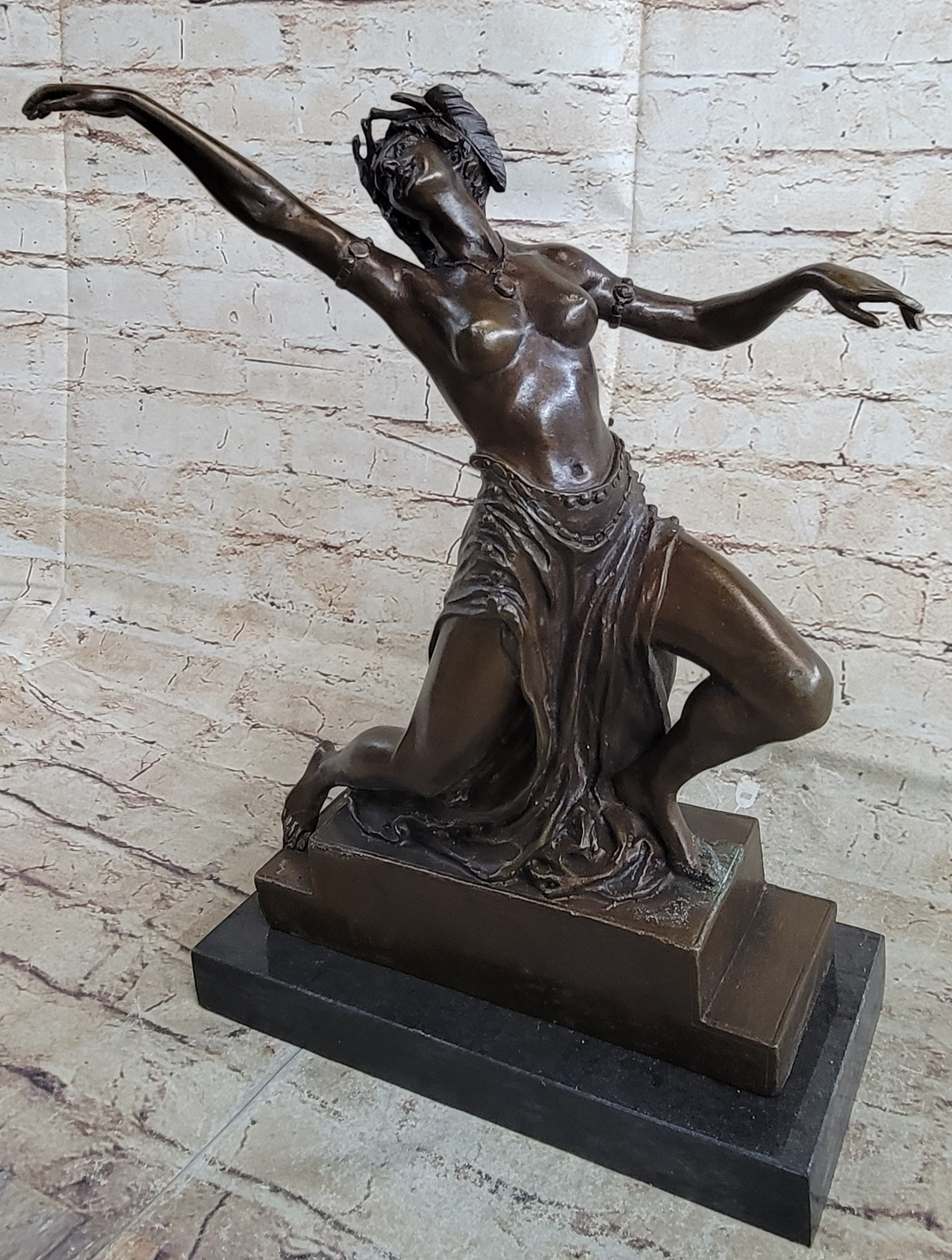 Graceful Nude Female Dancer Bronze Statue Sculpture Figure Signed Gory 15" x 13"