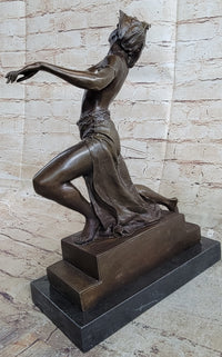 Graceful Nude Female Dancer Bronze Statue Sculpture Figure Signed Gory 15" x 13"