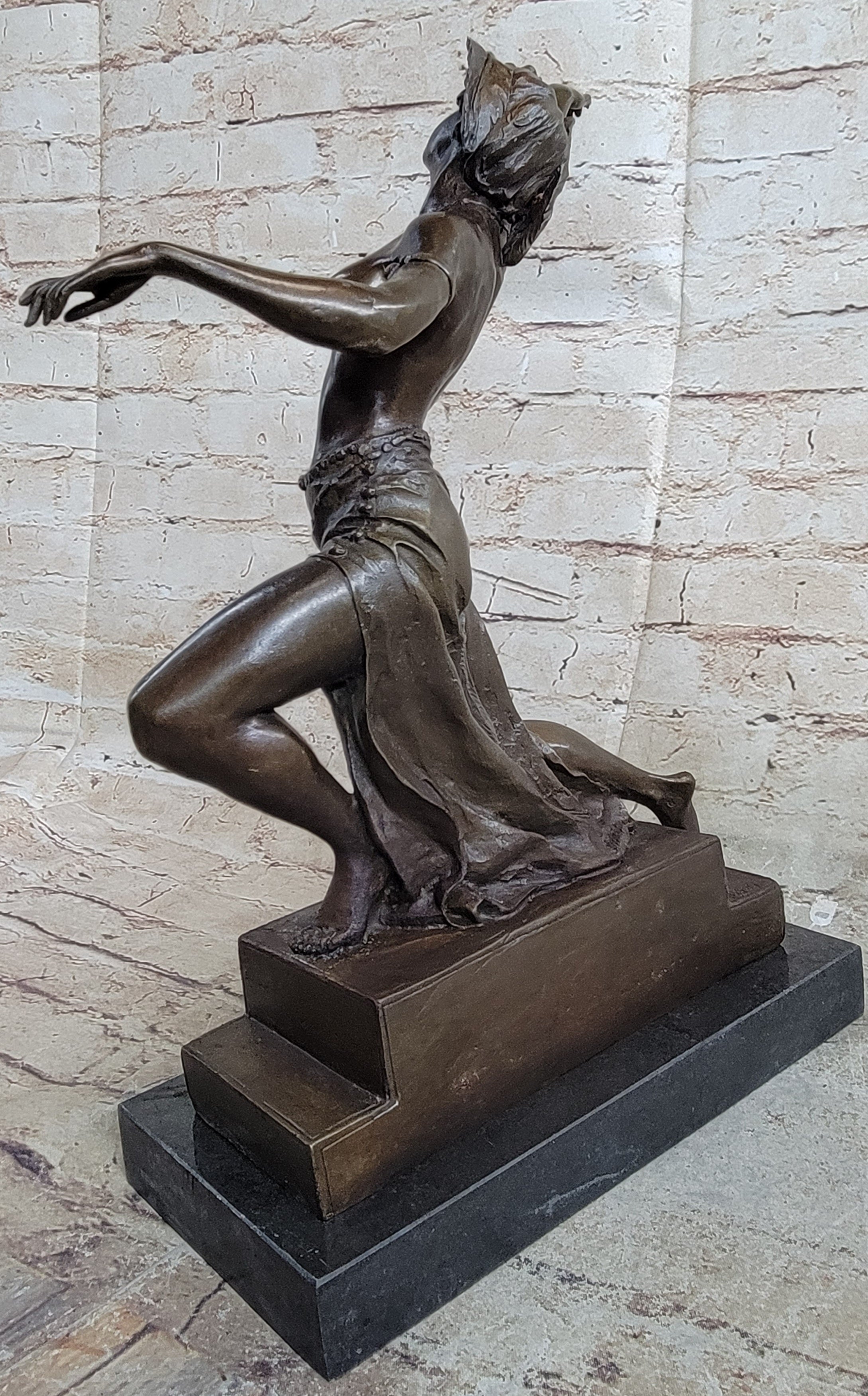 Graceful Nude Female Dancer Bronze Statue Sculpture Figure Signed Gory 15" x 13"