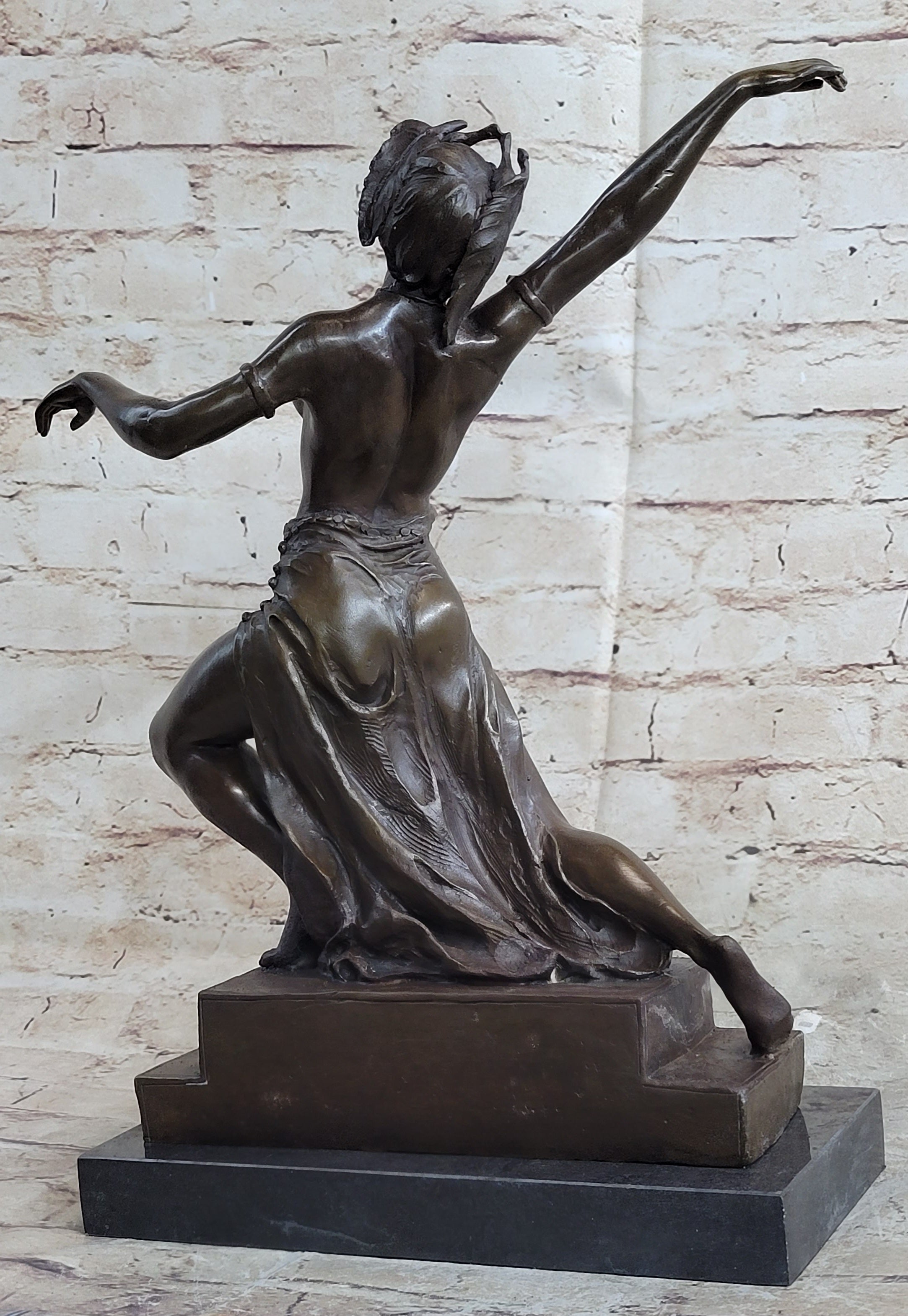 Graceful Nude Female Dancer Bronze Statue Sculpture Figure Signed Gory 15" x 13"