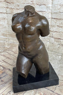 Nude Female Torso Bronze Statue Sculpture by Aristide Maillol on Marble Base 14" x 8"