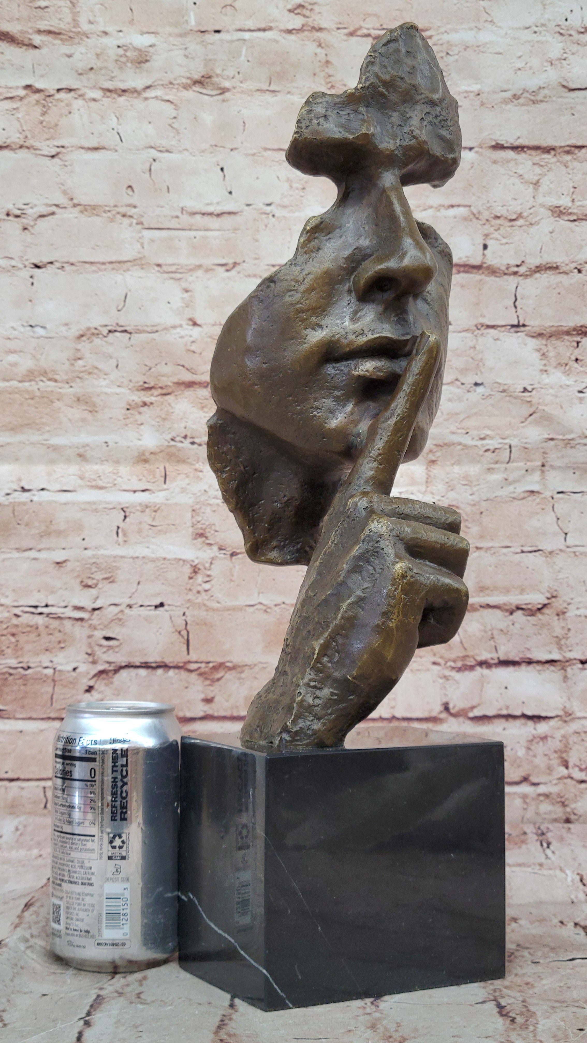 Hush Surreal Bronze Face Sculpture Salvador Dali - Shhh Gesture