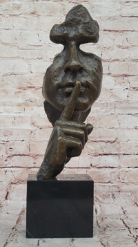 Hush Surreal Bronze Face Sculpture Salvador Dali - Shhh Gesture