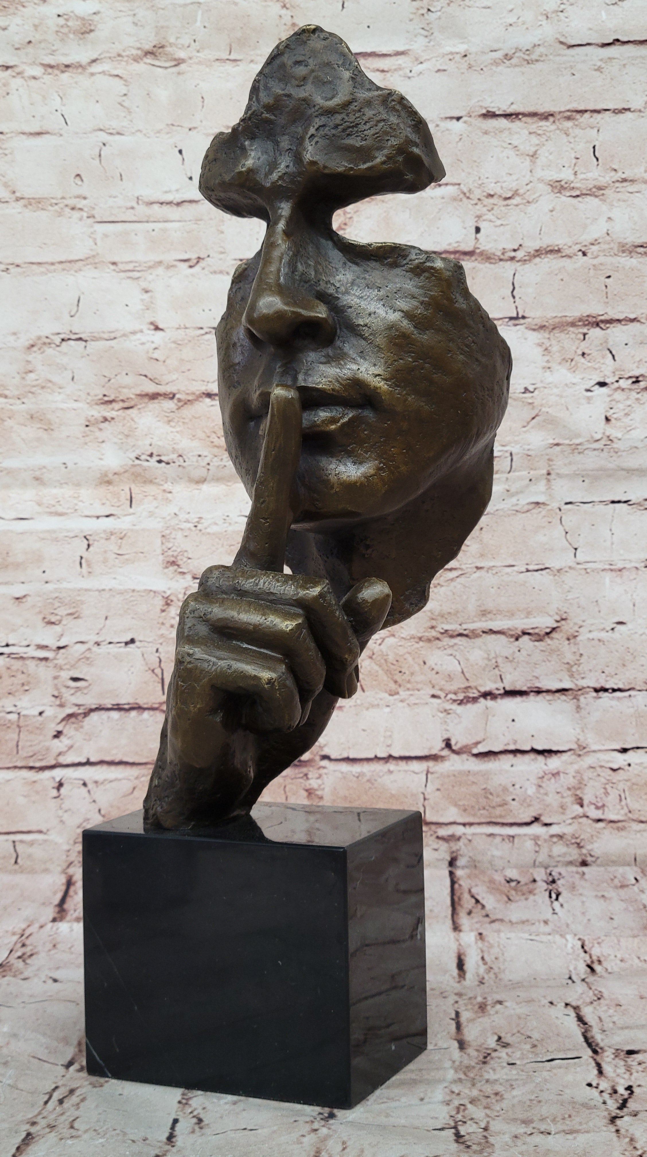 Hush Surreal Bronze Face Sculpture Salvador Dali - Shhh Gesture