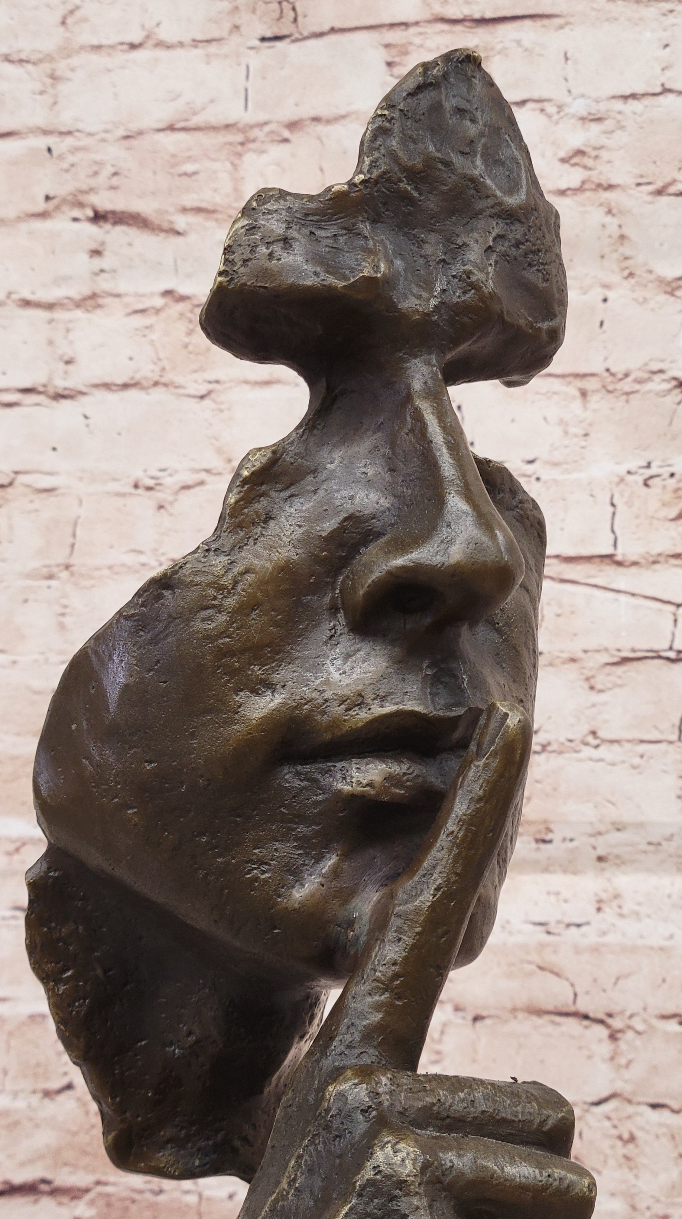 Hush Surreal Bronze Face Sculpture Salvador Dali - Shhh Gesture