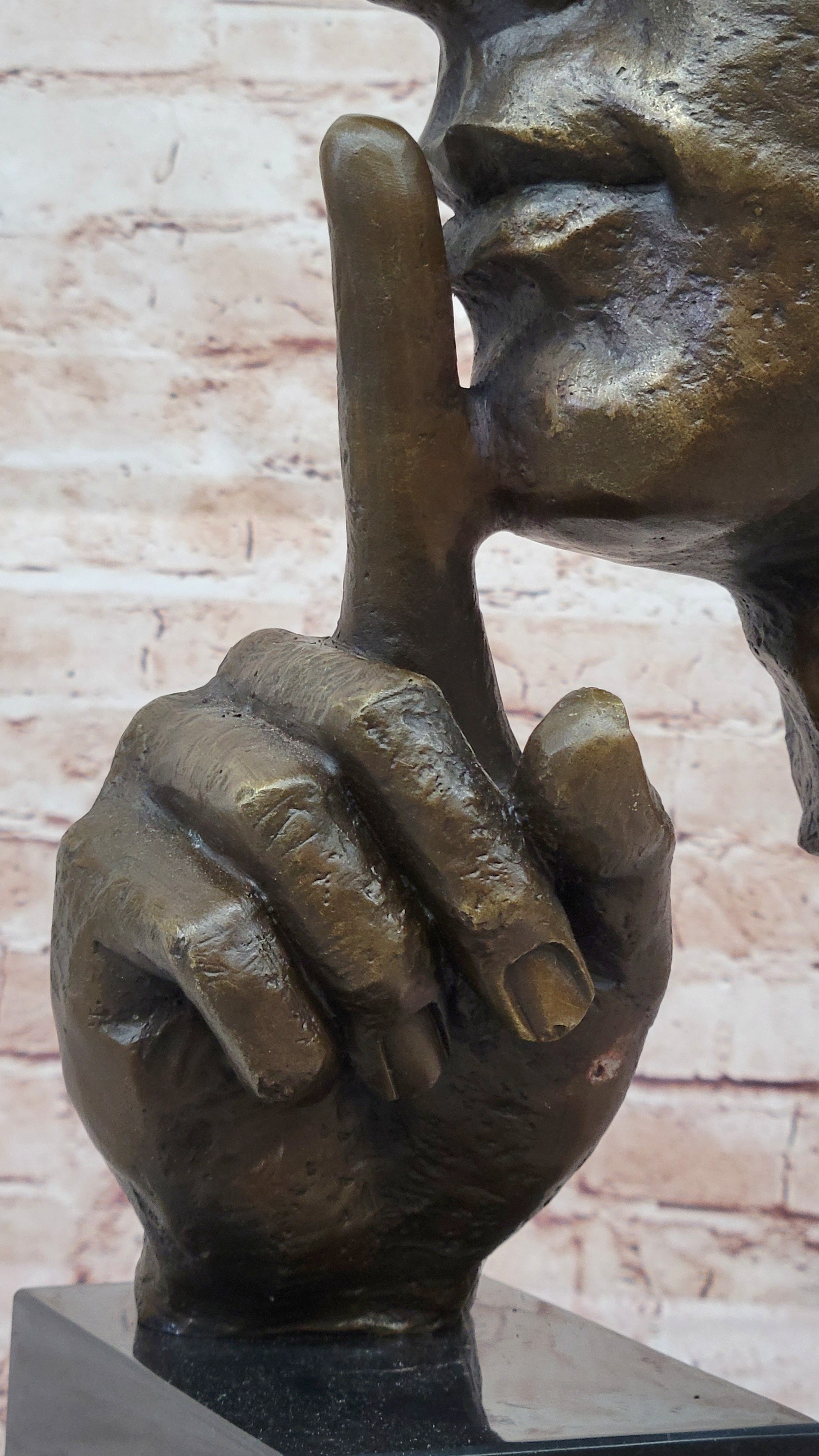 Hush Surreal Bronze Face Sculpture Salvador Dali - Shhh Gesture