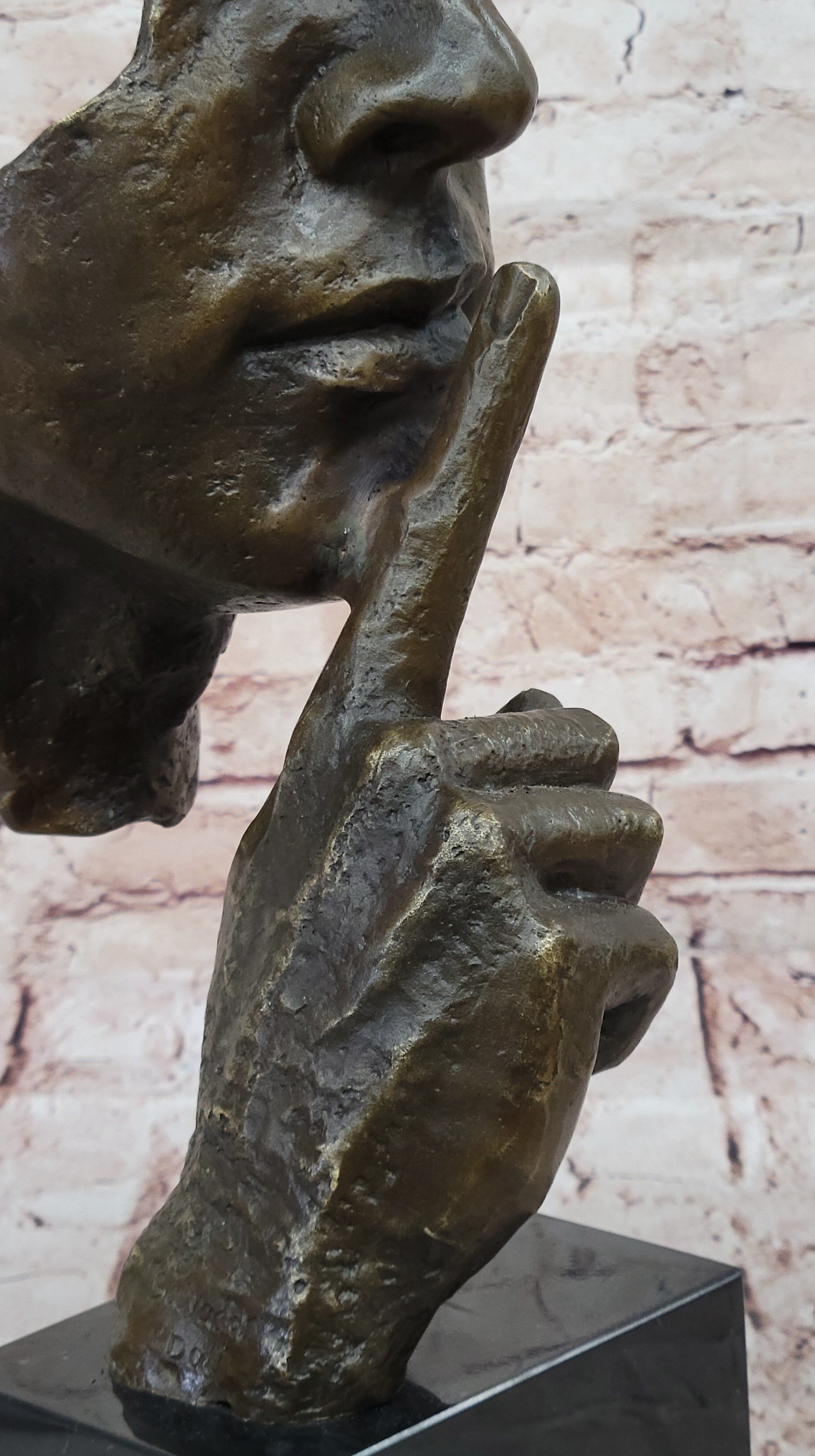 Hush Surreal Bronze Face Sculpture Salvador Dali - Shhh Gesture