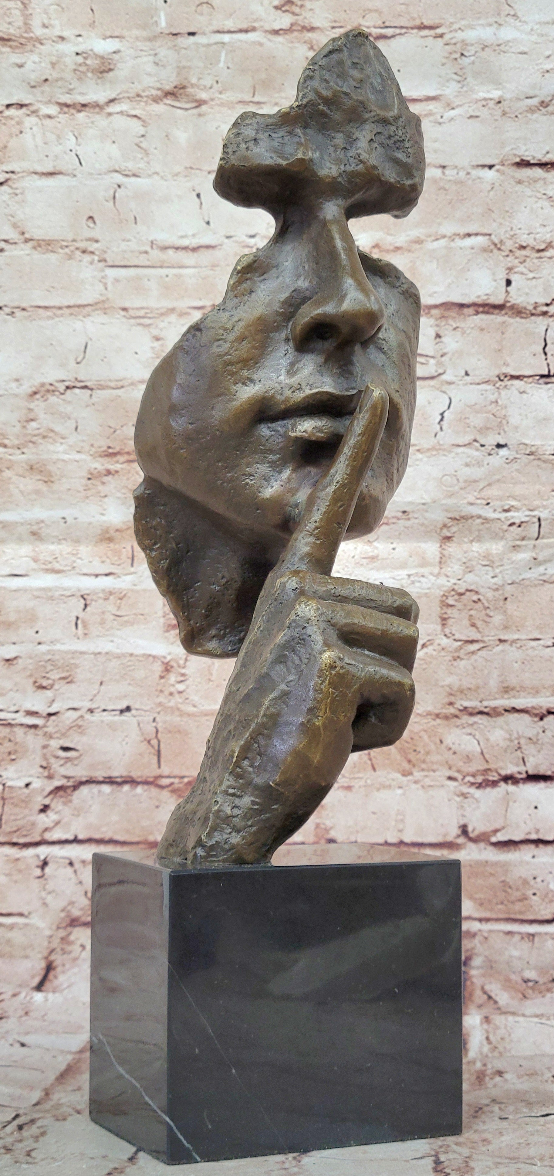 Hush Surreal Bronze Face Sculpture Salvador Dali - Shhh Gesture