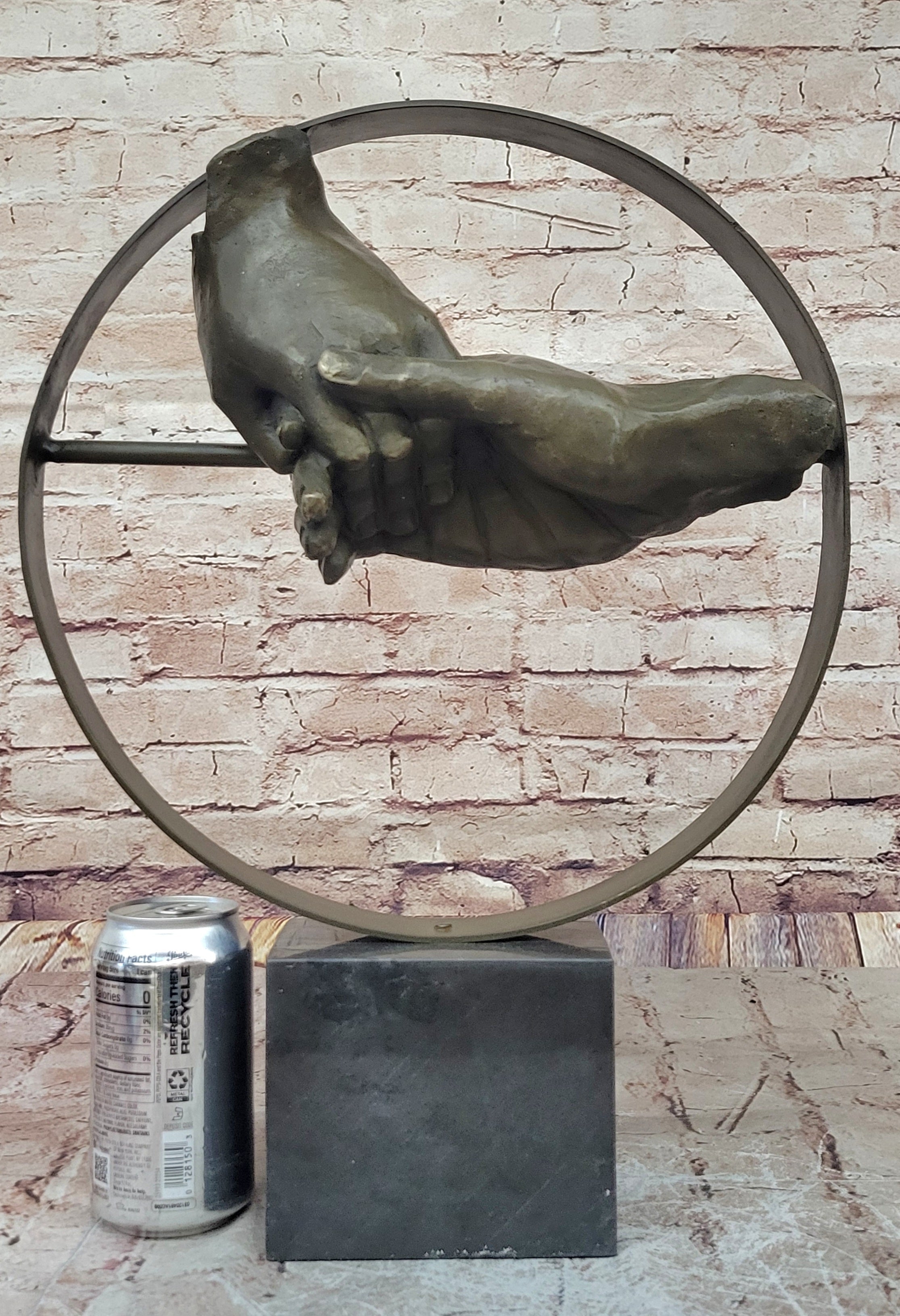 Abstract Surrealist Handshake Bronze Sculpture Marble Base