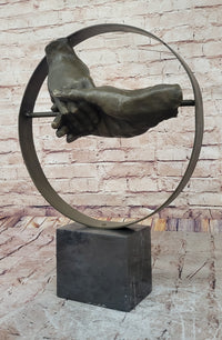 Abstract Surrealist Handshake Bronze Sculpture Marble Base