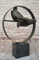 Abstract Surrealist Handshake Bronze Sculpture Marble Base