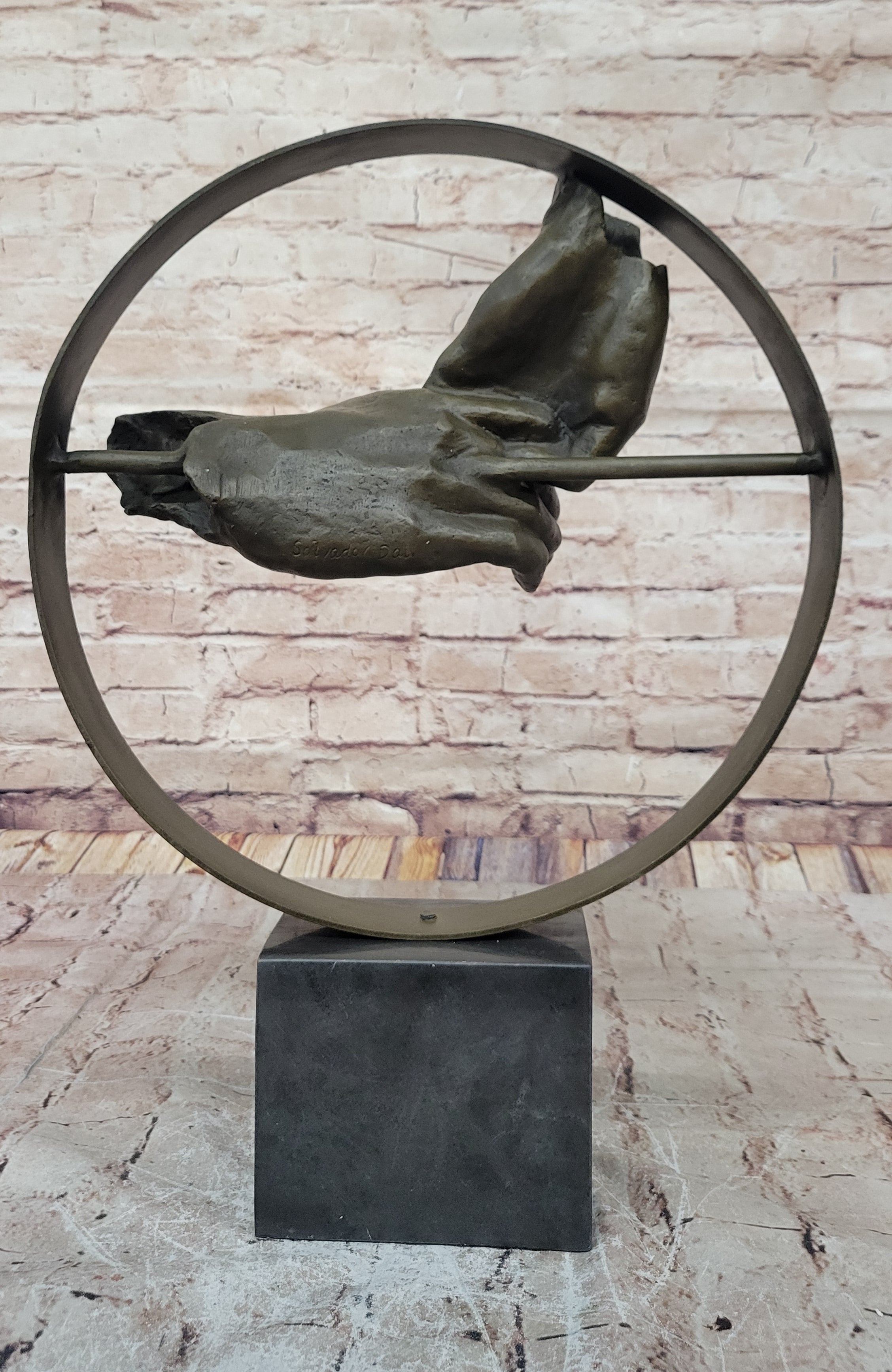 Abstract Surrealist Handshake Bronze Sculpture Marble Base