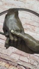 Abstract Surrealist Handshake Bronze Sculpture Marble Base