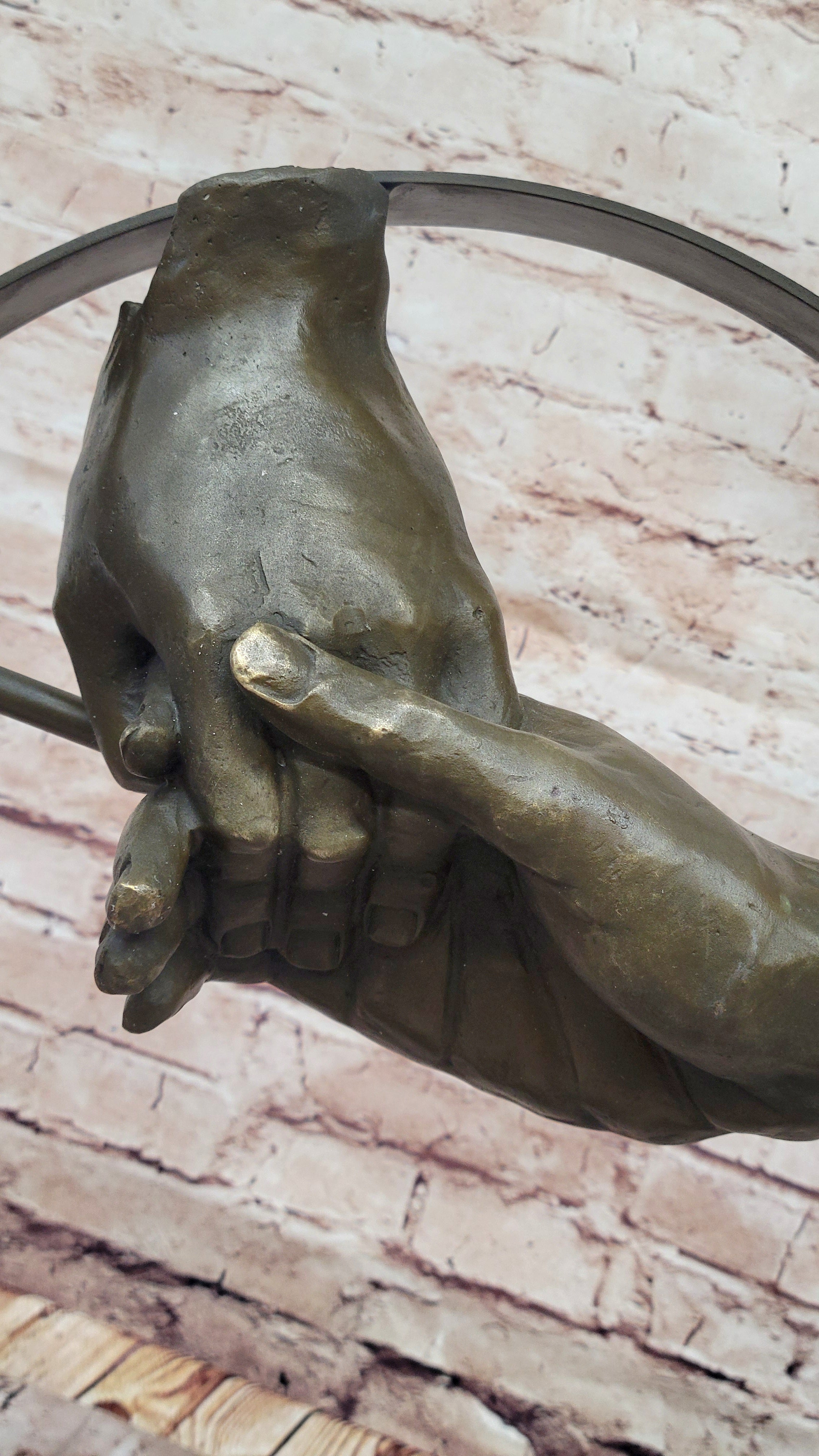 Abstract Surrealist Handshake Bronze Sculpture Marble Base