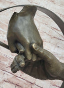 Abstract Surrealist Handshake Bronze Sculpture Marble Base