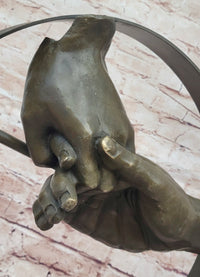 Abstract Surrealist Handshake Bronze Sculpture Marble Base