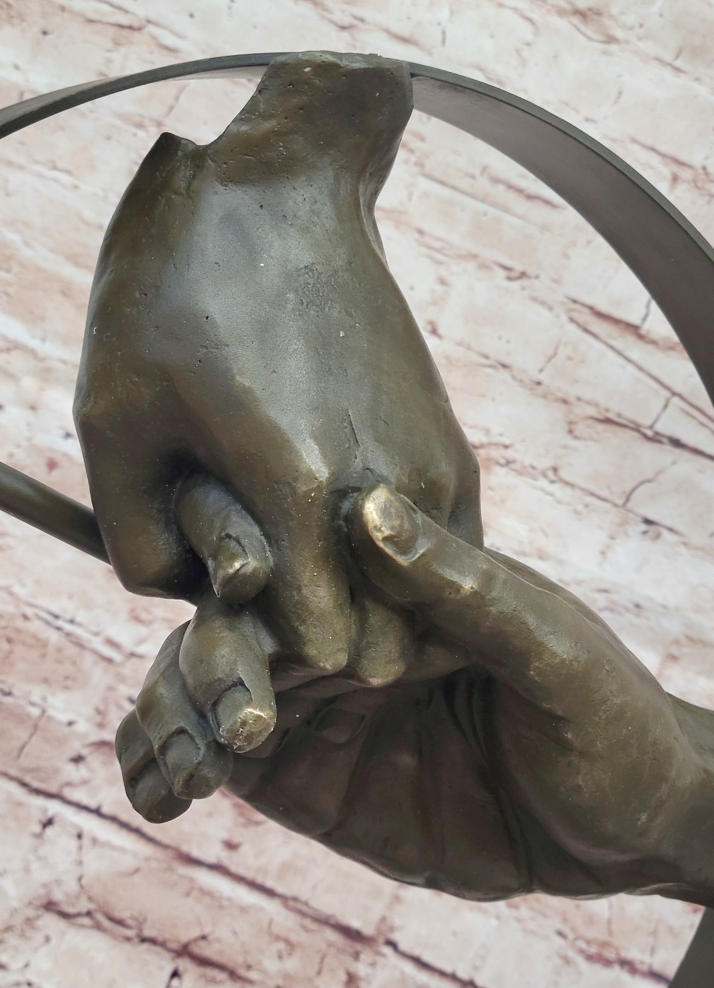 Abstract Surrealist Handshake Bronze Sculpture Marble Base