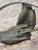 Abstract Surrealist Handshake Bronze Sculpture Marble Base
