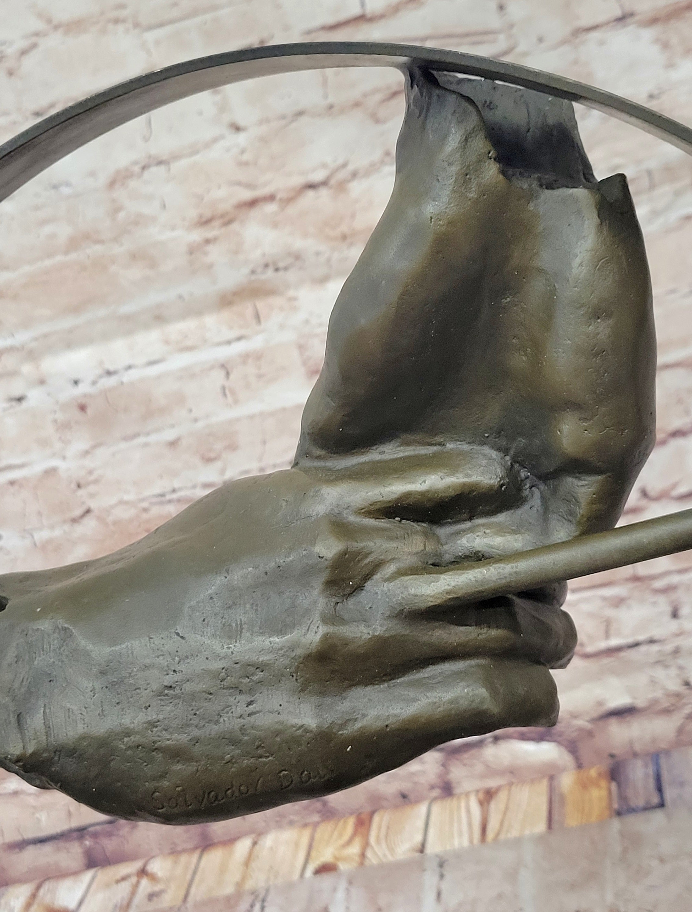 Abstract Surrealist Handshake Bronze Sculpture Marble Base