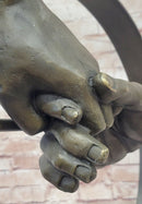 Abstract Surrealist Handshake Bronze Sculpture Marble Base