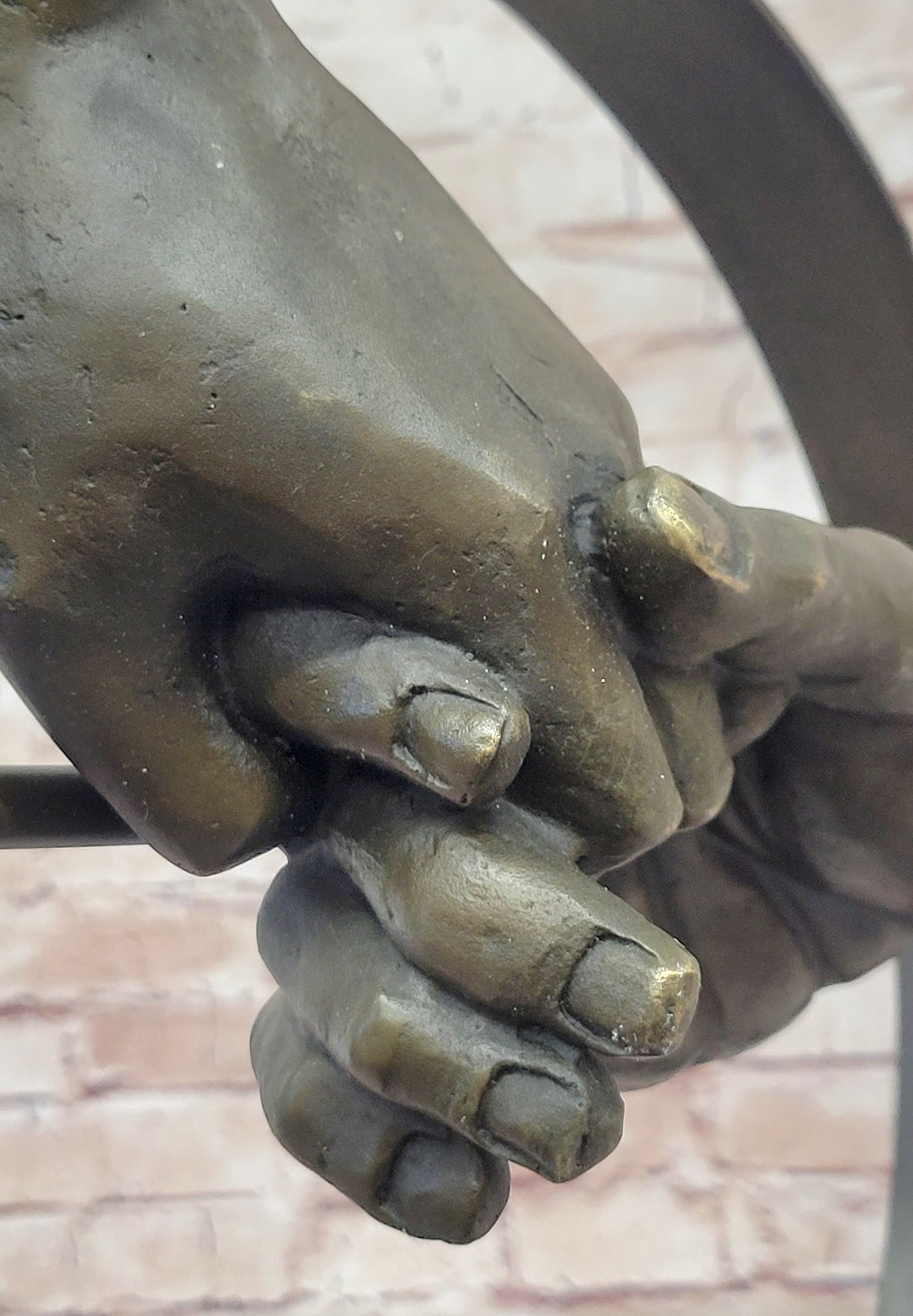 Abstract Surrealist Handshake Bronze Sculpture Marble Base
