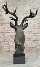 Stag Buck Deer Elk Head Bust Bronze Sculpture on Marble Base