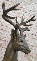 Stag Buck Deer Elk Head Bust Bronze Sculpture on Marble Base