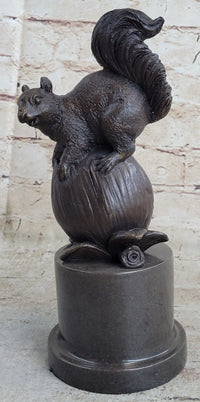 Squirrel on Acorn Bronze Metal Sculpture 9" x 4"