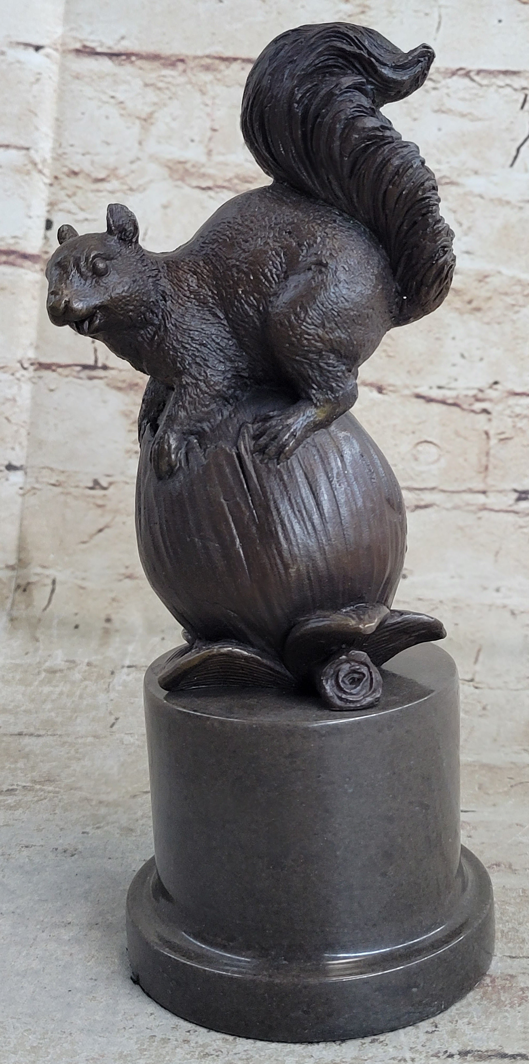 Squirrel on Acorn Bronze Metal Sculpture 9" x 4"