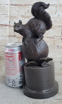 Squirrel on Acorn Bronze Metal Sculpture 9" x 4"