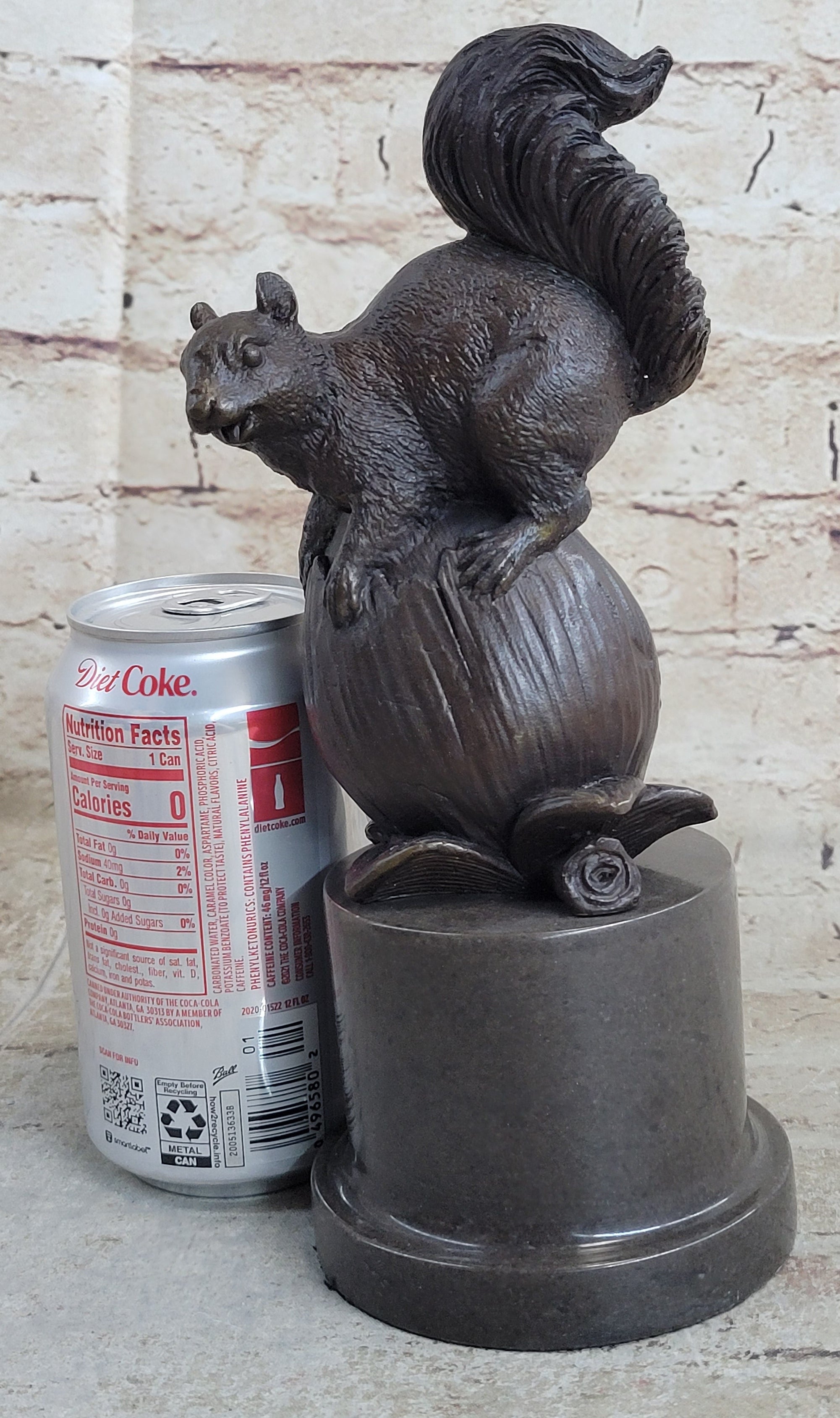Squirrel on Acorn Bronze Metal Sculpture 9" x 4"